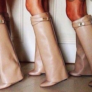 Nude leather shark lock boots